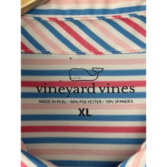 Vineyard Vines Polo Shirt XL Pink Blue Stripe Short Sleeve Mens - Picture 3 of 11